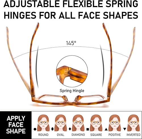 Miniatura 5 de KoKoBin Paquete de 6 lentes de lectura estilo Oprah para mujer, marco cuadrado de gran tamaño, bloqueo de luz azul, cómodos lectores