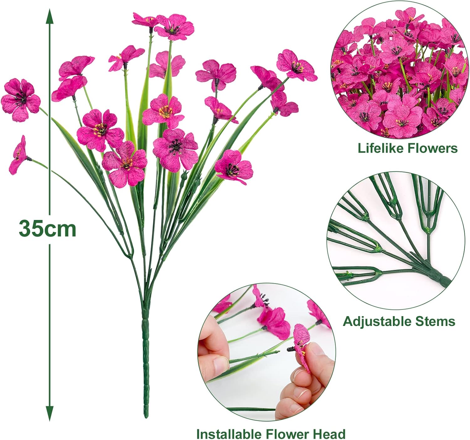 Ouddy Decor 24 Bundles Artificial Flowers for Decorations Fake Silk Plants for Outdoors UV Resistant Faux Plastic Greenery Stems for Garden Porch Window Box Home Spring Decor, Rose Red - Image 2