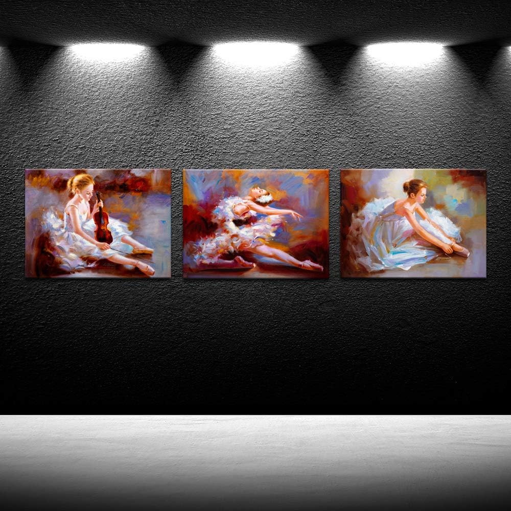 iKNOW FOTO 3 Piece Canvas Painting Dancing Girls Wall Art Beautiful Ballerina Dancers Oil Painting Printed on Canvas Stretched Gallery Canvas Wrap Giclee Print Modern Home Decor Ready To Hang