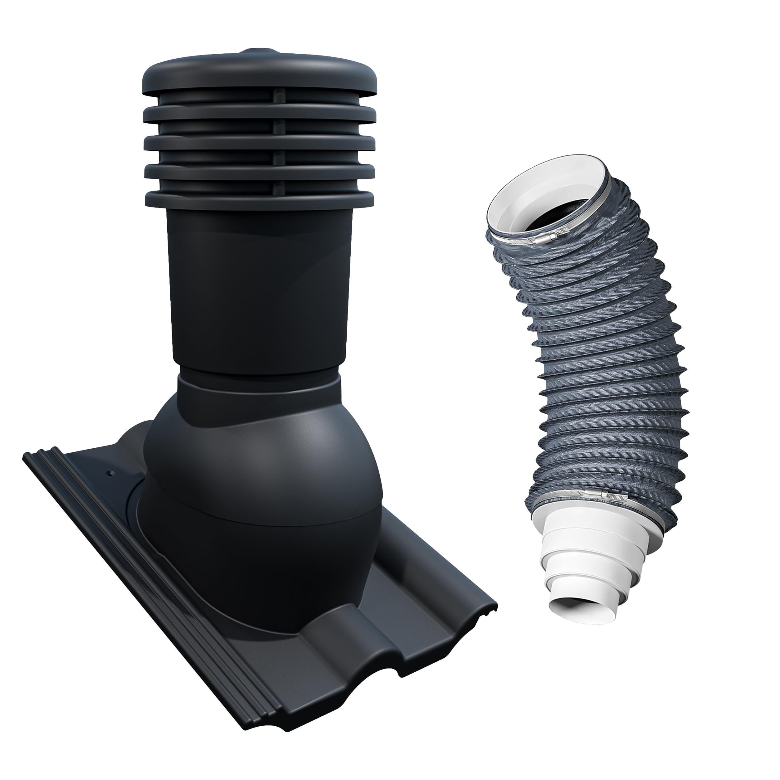 Bandloo VENTOS X PLUS 150 mm + FLEXOS X PLUS 60 cm Entlüfterkamin Dachziegel Lüftungskamin Schwarz RAL 9005