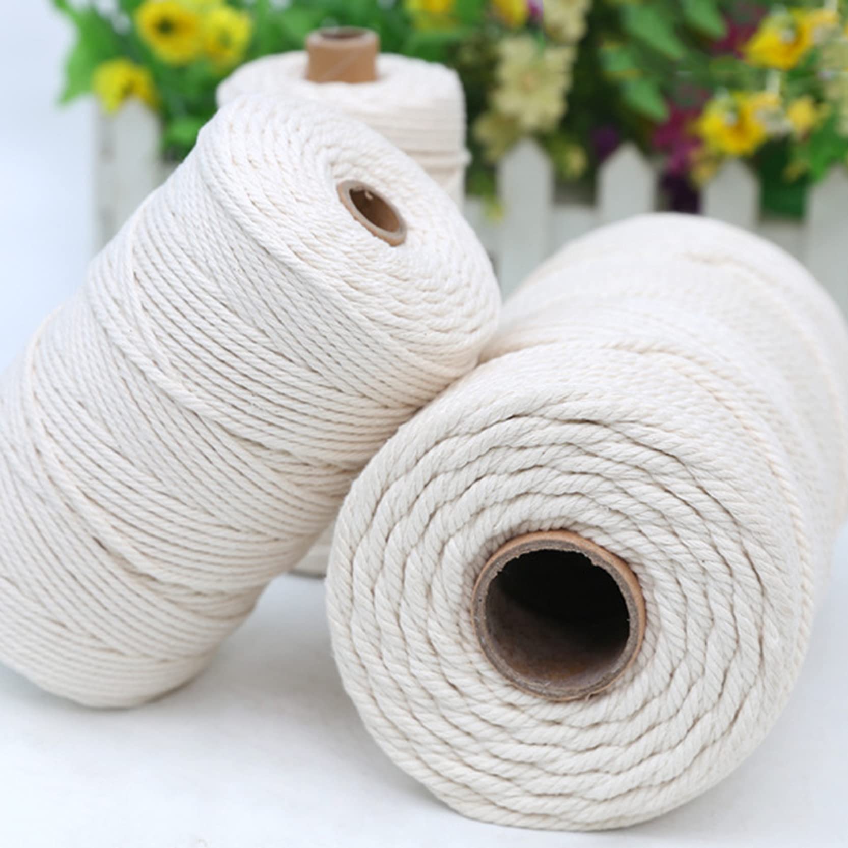 ZNKZJ Baumwoll Makramee Garnfür Makramee Wandbehang,200 m weiches, verdrehtes Makramee-Seil aus natürlicher Baumwolle,Multifunktionales Baumwollstrick-Bastelseil,Beige-5mm