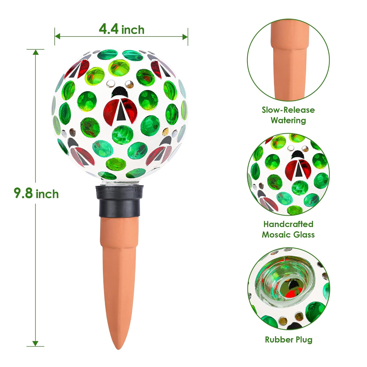 Terracotta Plant Watering Globes Mosaic Self Watering Spikes 2 Pack for Indoor Outdoor Plants Automatic Plant Waterer Plant Watering Devices for Garden Home Decor