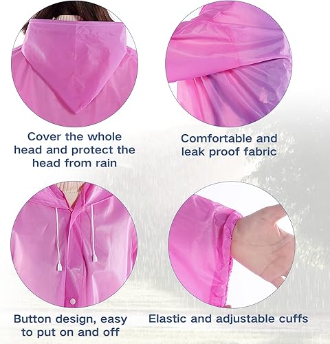 Miniatura 2 de Zando Ponchos de lluvia para adultos y mujeres, chaquetas de lluvia transparentes impermeables con capucha, chaqueta de lluvia plegable, abrigos de