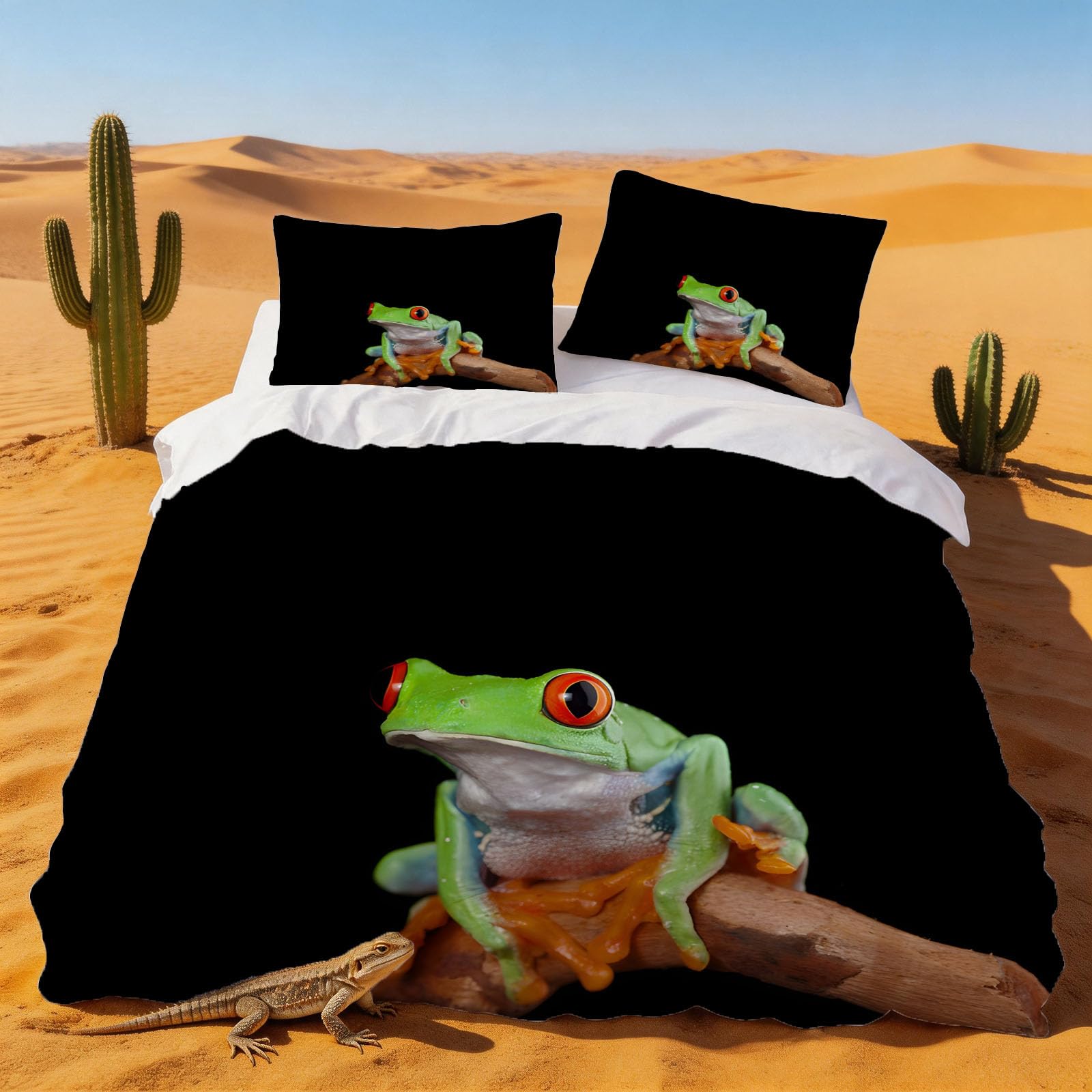 Housse de couette 220x240 grenouille arboricole hypoallergénique en microfibre douce