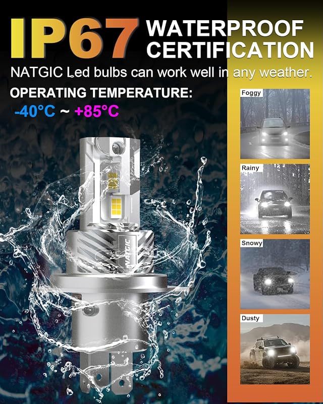 NATGIC H4 LED fényszóró izzó 20000LM 100W 6500K xenon fehér autó lámpa