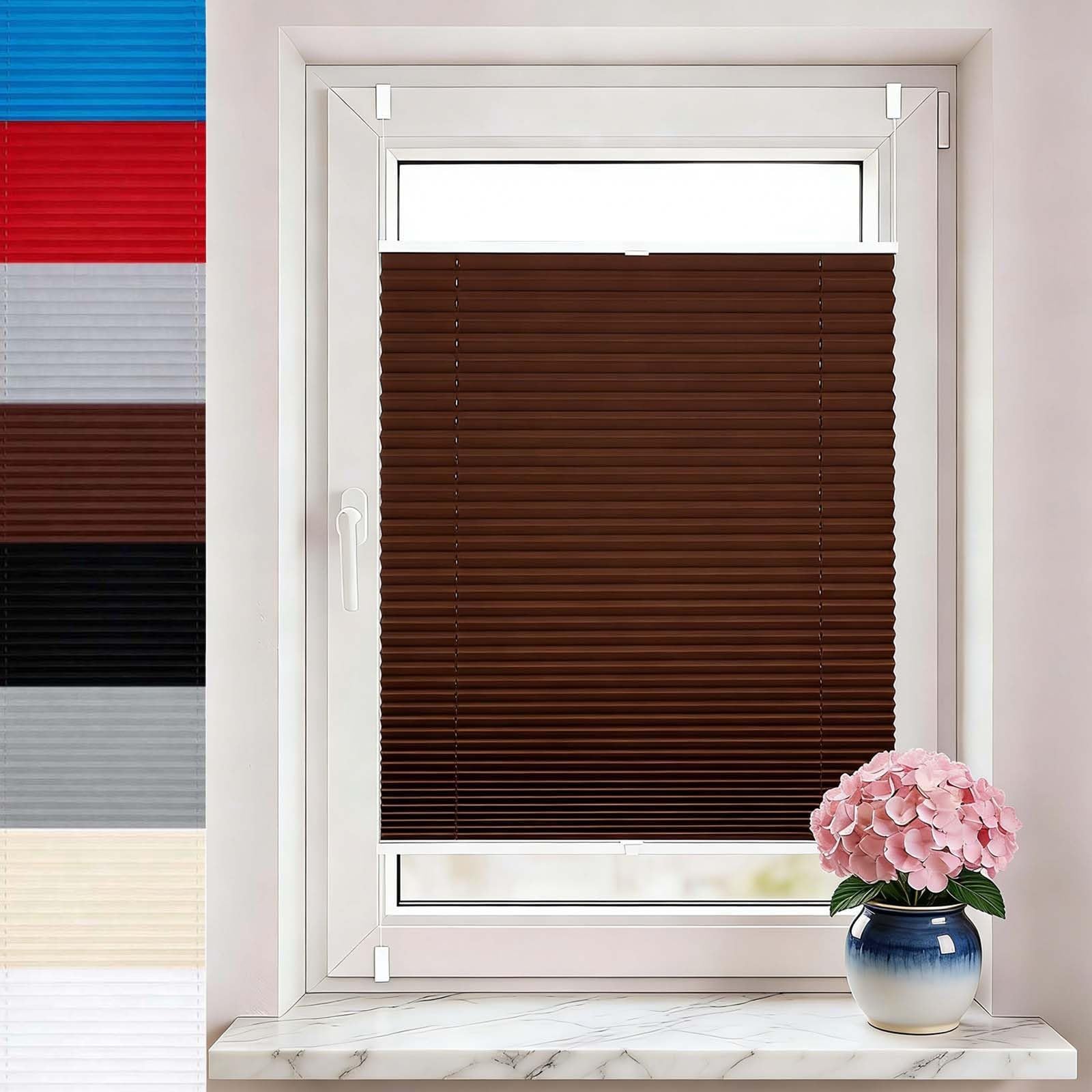 Store plissé 48 x 220 cm occultant et opaque brun pour fenêtres de chambre