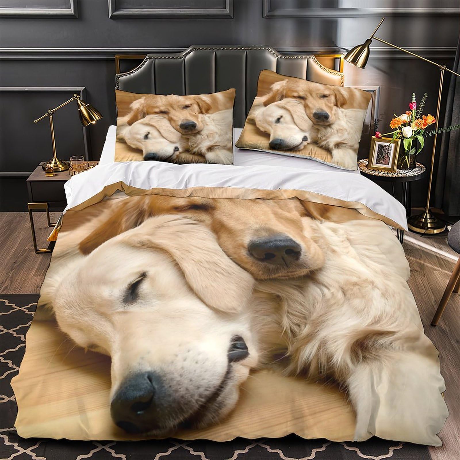 Housse de couette super douce Golden Retriever 135x200cm anti-acarien