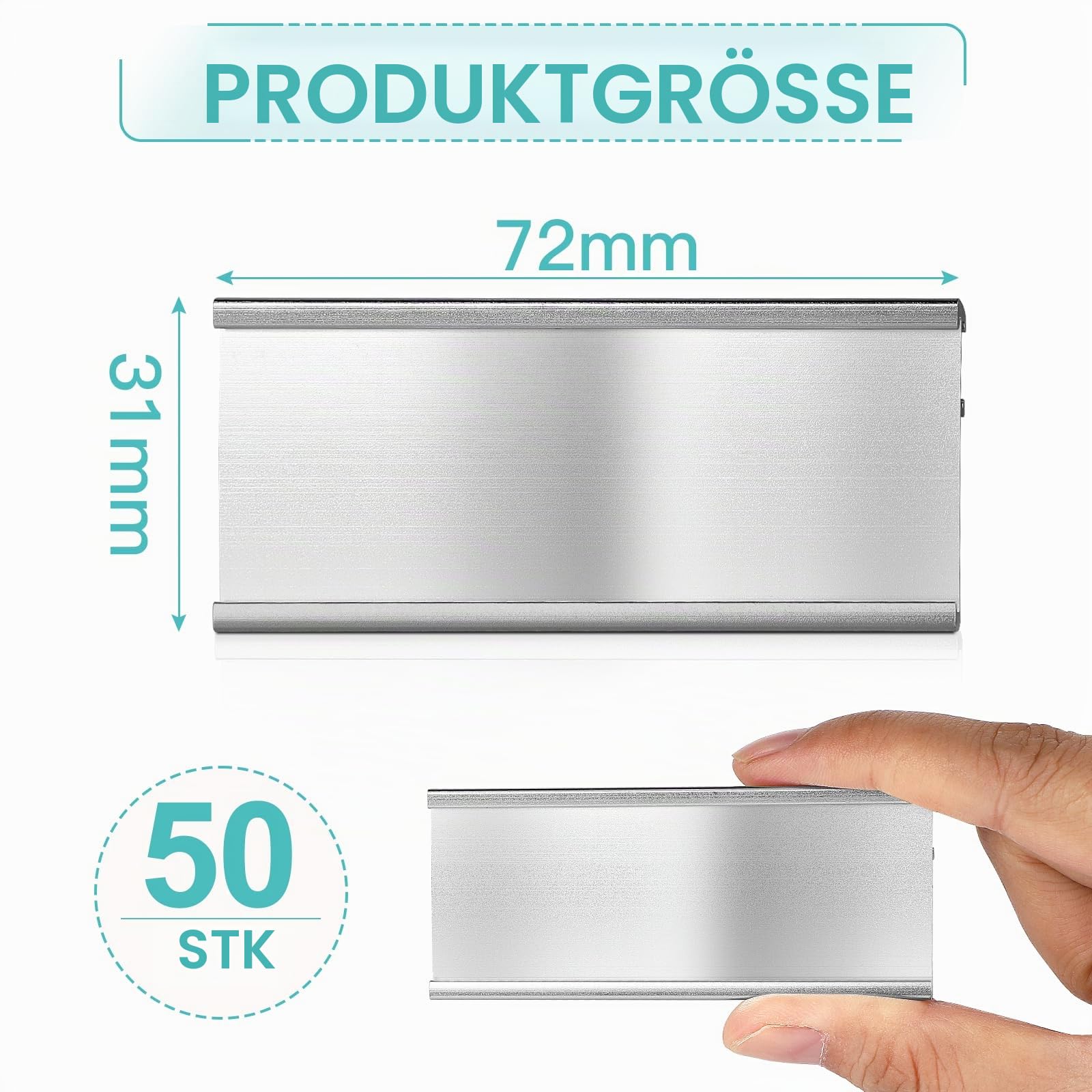 EFUTURETIME 50 x Namensschilder Magnet 72mm x 31mm Günstig für kleidung mit Nadel zum Anstecken, Alu Namensschild Halterung mit Papiereinschub für Arbeit, Ausstellung, Restaurant, Schule