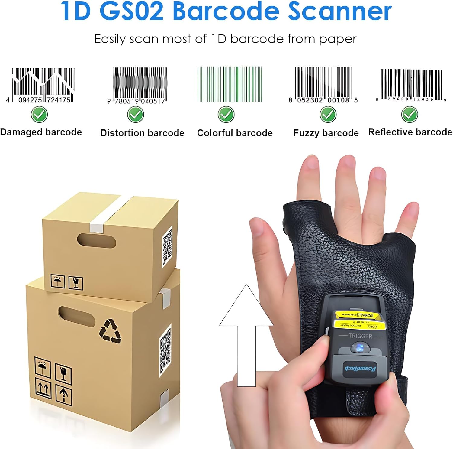 Glove with Barcode Scanner 1D Reader NFC Support Mini Wireless Barcode Reader Zebra SE965 Compatible with Mac OS, Windows, Android 4.0+, iOS