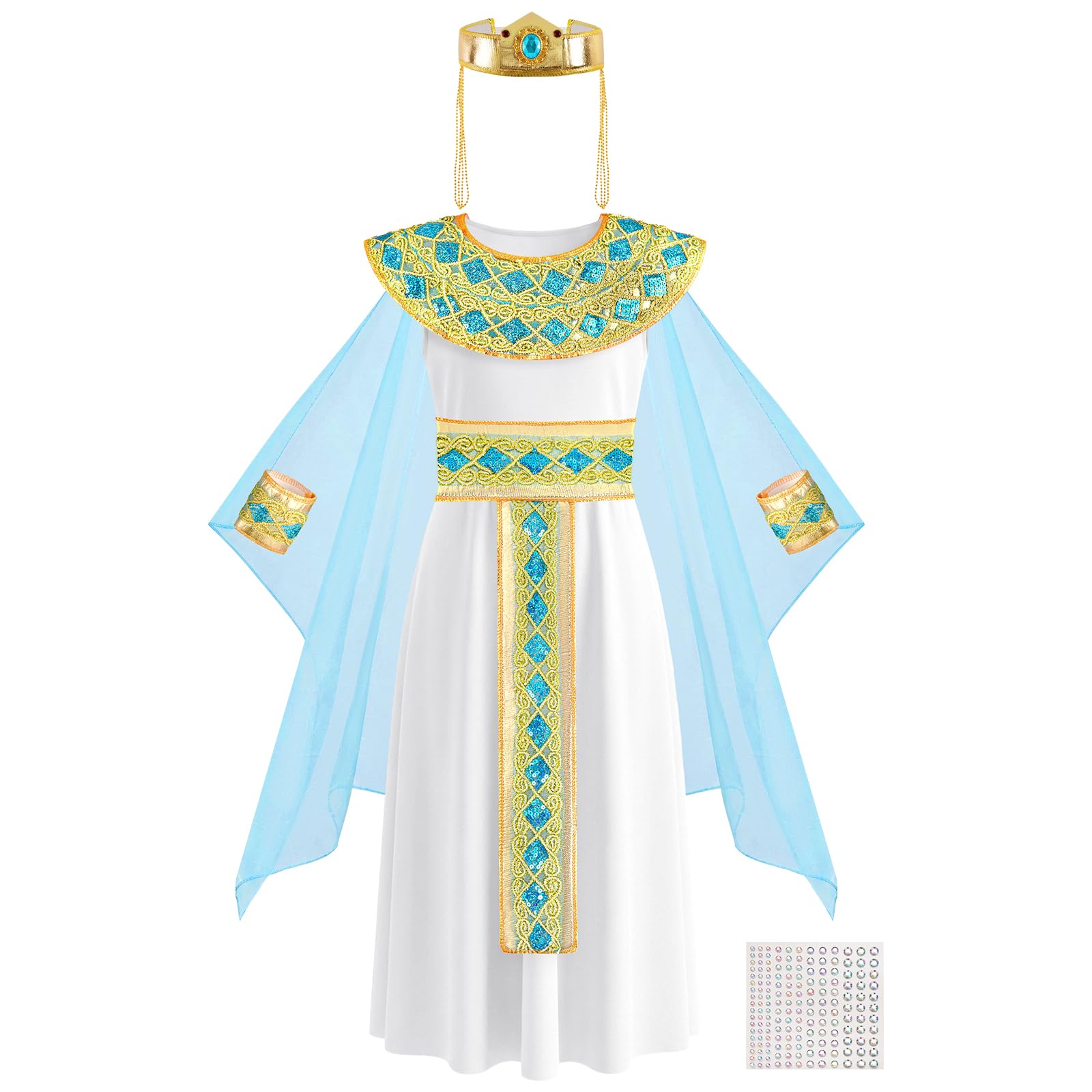 AUYAO 6Pcs Egyptian Costume Cleopatra Girl Ancient Greek Roman Dress, M