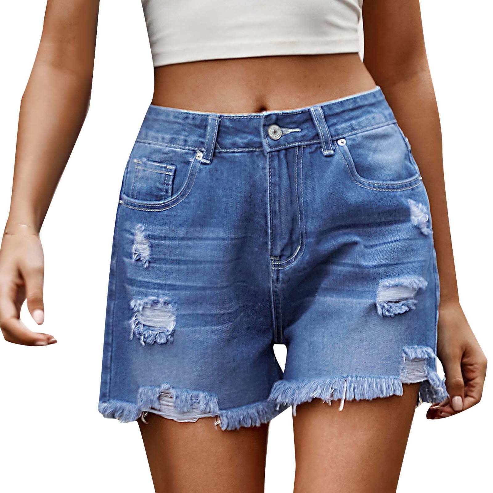 HuiSiFang Women's Cargo Denim Shorts - High Waisted Bermuda Knee Length Streetwear