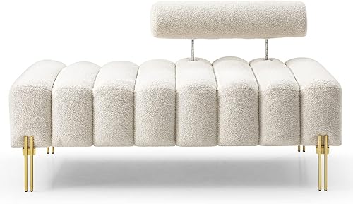 ivoros Sofá moderno sofá biplaza, sofá biplaza tapizado con patas doradas y respaldo ajustable, sofás pequeños y sofás en el extremo de la cama para ivoros Sofá moderno sofá biplaza, sofá biplaza tapizado con patas doradas y respaldo ajustable, sofás pequeños y sofás en el extremo de la cama para