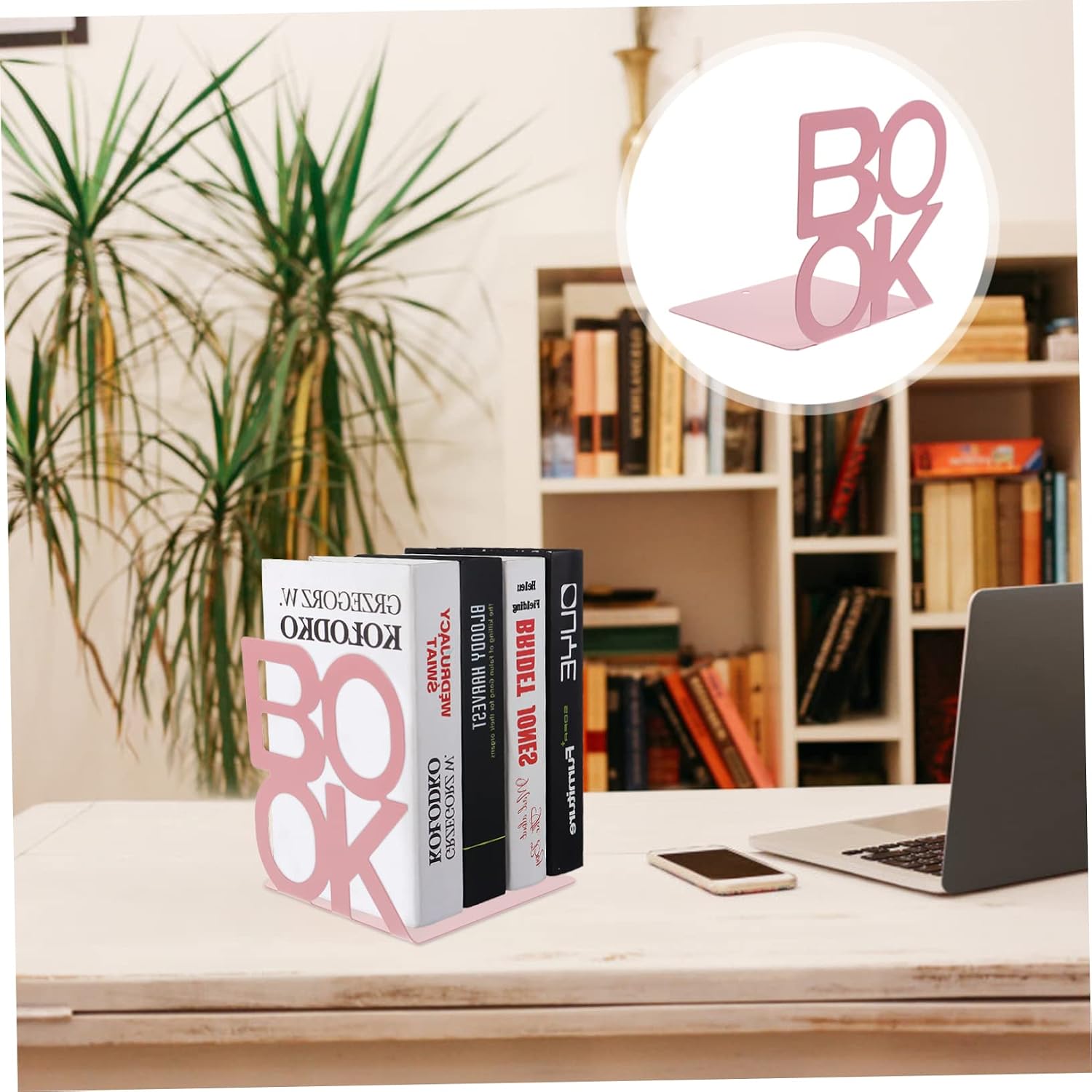 NUOBESTY 2pcs Metal Bookends Decorative Letter Shaped Book Holders for Shelves Elegant Organizers for Books Magazines and Documents Sturdy Design for Home Office Use