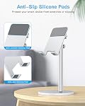 Cell Phone Stand, OMOTON Angle Height Adjustable Phone Holder, Aluminum Desktop Phone Dock for Desk, Compatible with iPhone 17/Mini/Pro/Max, All Smartphones and Tablets(4-11''), Silver
