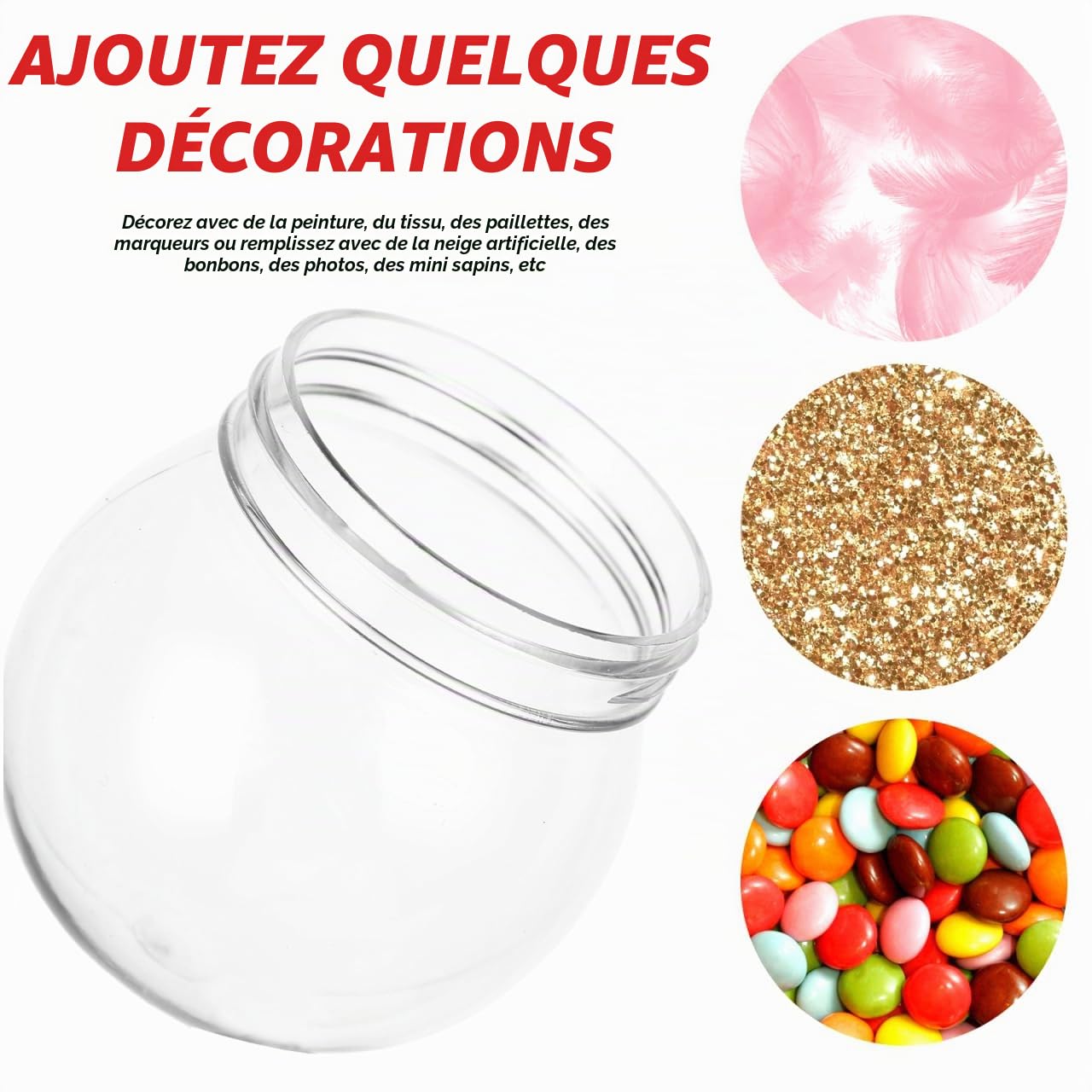 Yardwe 20 PièCes Boule a Neige 6 cm avec Bouchon À Visser, Boules à Neige Vide pour CréAtions PersonnaliséEs DéCoration FêTes Et Artisanat