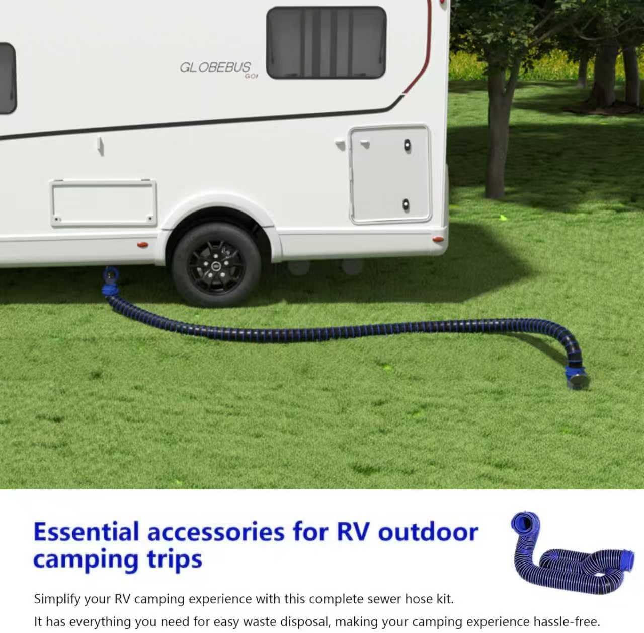 20FT RV Sewer Hose Kit, with two covers, UV-Resistant Heavy Duty Waste Hose for Travel Trailer & Camper