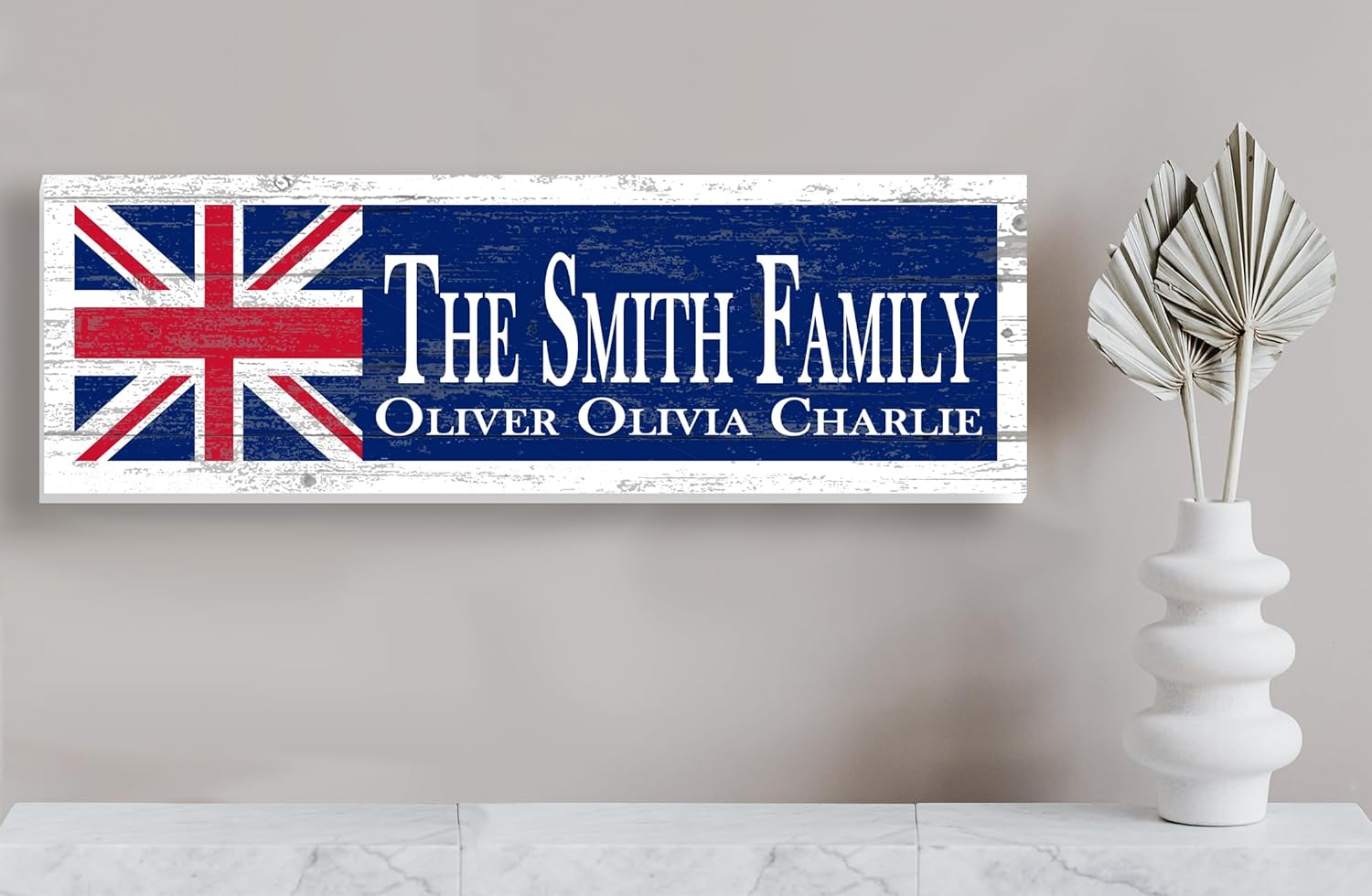 Solid Wood UK Flag Sign - Custom Names or Text- Personalized English Flag Heritage Plaque -16.5in x 5.5in Solid Wood