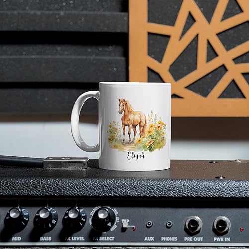 Miniatura 6 de Tazas de café personalizadas con diseño de caballo de pie sobre hermosas flores para amantes de los caballos, taza personalizada con nombre para