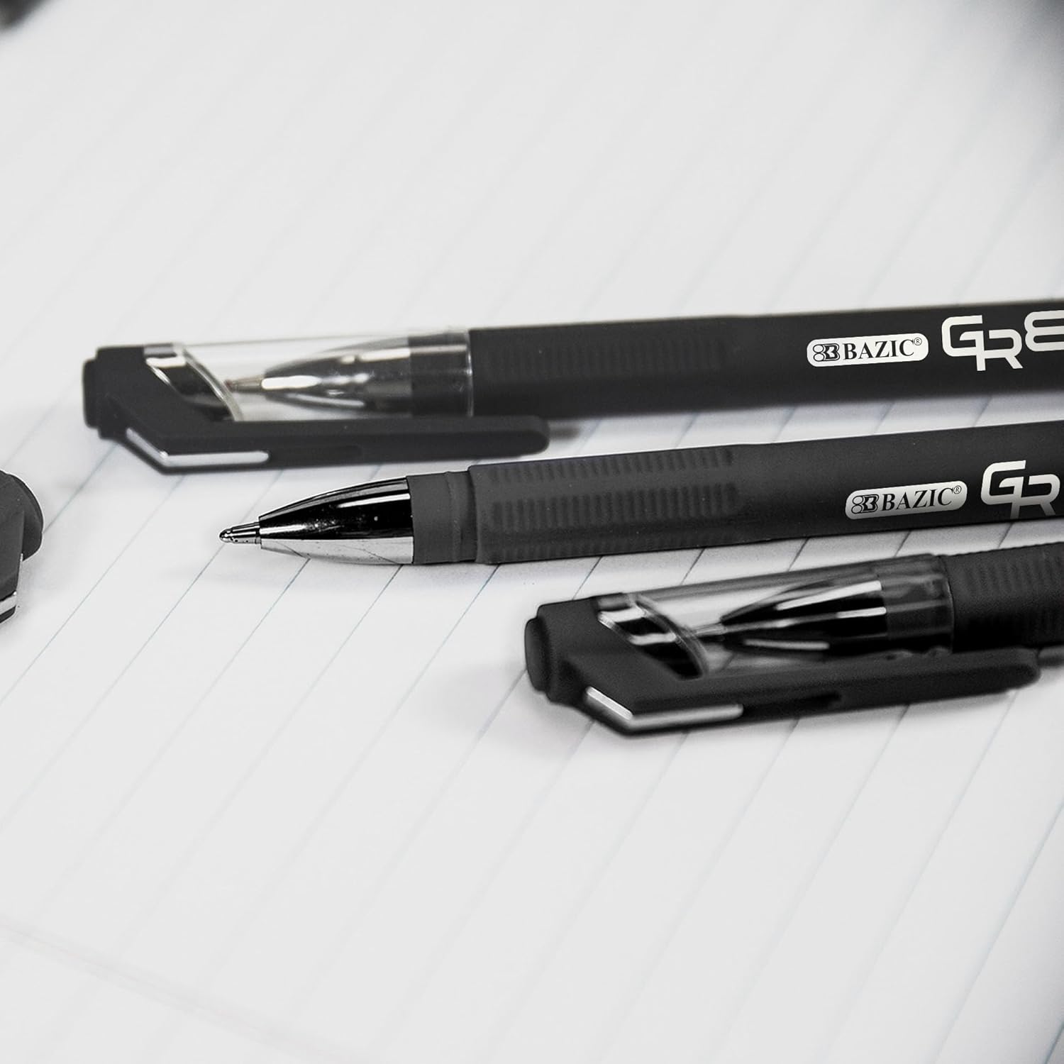 BAZIC Products Oil Gel Fuse Tech Ink Pen, GR8 Black Color w/Rubberized Barrel, 0.7 mm Medium Point Smooth Writing, for Office School (3/Pack), 24-Pack
