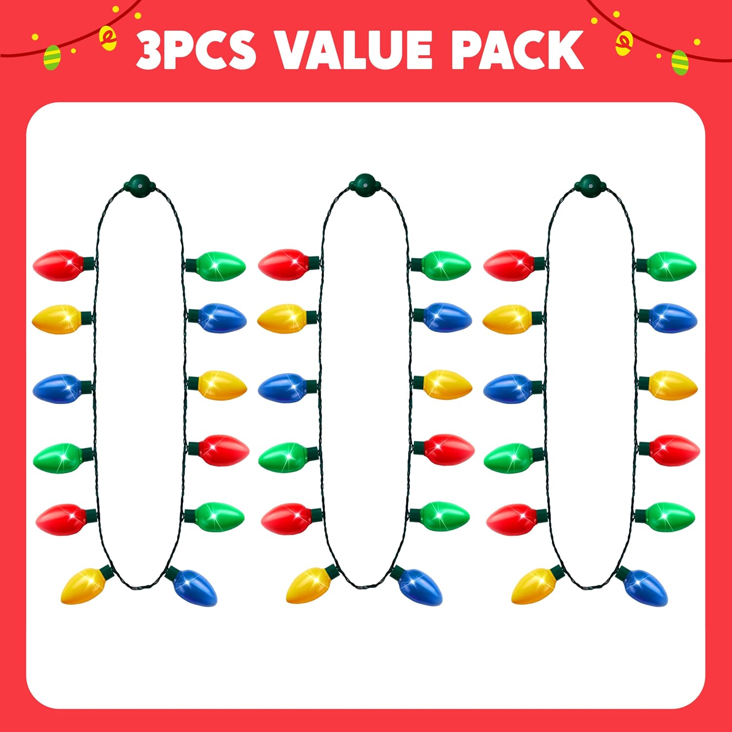 JOYIN 3 PCS Christmas Necklace 12 LED Bulbs LED Light Up Bulb Necklace Christmas Holiday Accessories Party Favors