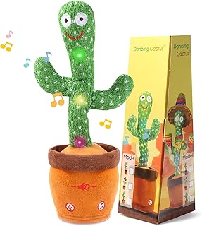 踊るサボテン サボテン おもちゃ 喋るサボテン 動くサボテン 真似するぬいぐるみ 踊る/録音/歌う/LED発光 英語の歌60曲 しゃべる ぬいぐるみ talking cactus toy for kid 子供の日 誕生日 プレゼント クリスマス飾り 箱詰め+刺繍ボタン+音量調節可能 電池式 (英語の歌60曲)