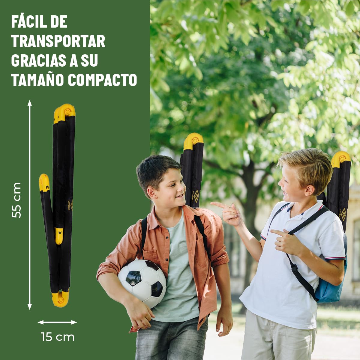 Umbro Portería de fútbol plegable 50x44x44 cm para jardín niños adultos interior exterior Negro/Amarillo