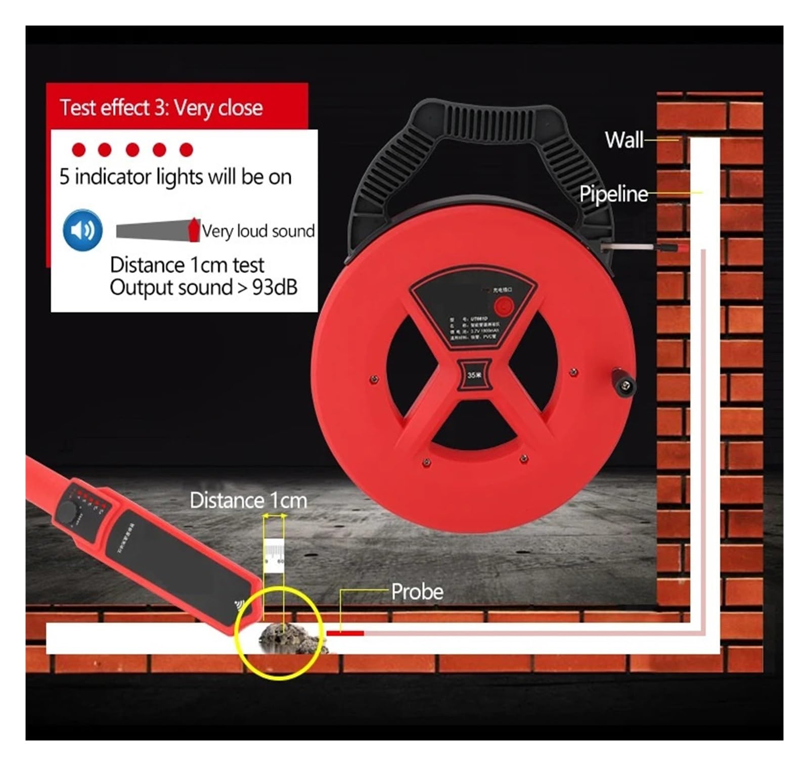 Narzędzie Diagnostyczne Wykrywacza Zatorów W Rurach Żeliwnych Skaner Zatykanie Rur Narzędzia Hydrauliczne Niskie ZużYcie Energii, Wysoka Precyzja(35m)