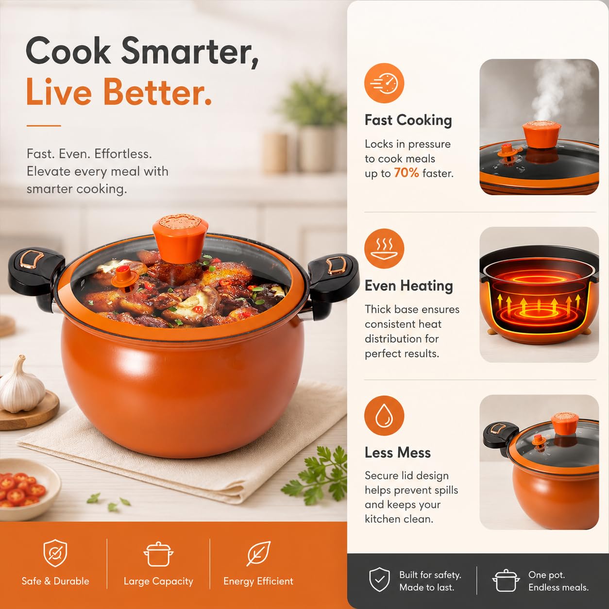 Non Stick Enamel Cast Iron Micro Pressure Cooker 8L Garnek ze szklaną pokrywką do indukcji gazu, szybko gotujący głęboki rondel do domowej kuchni