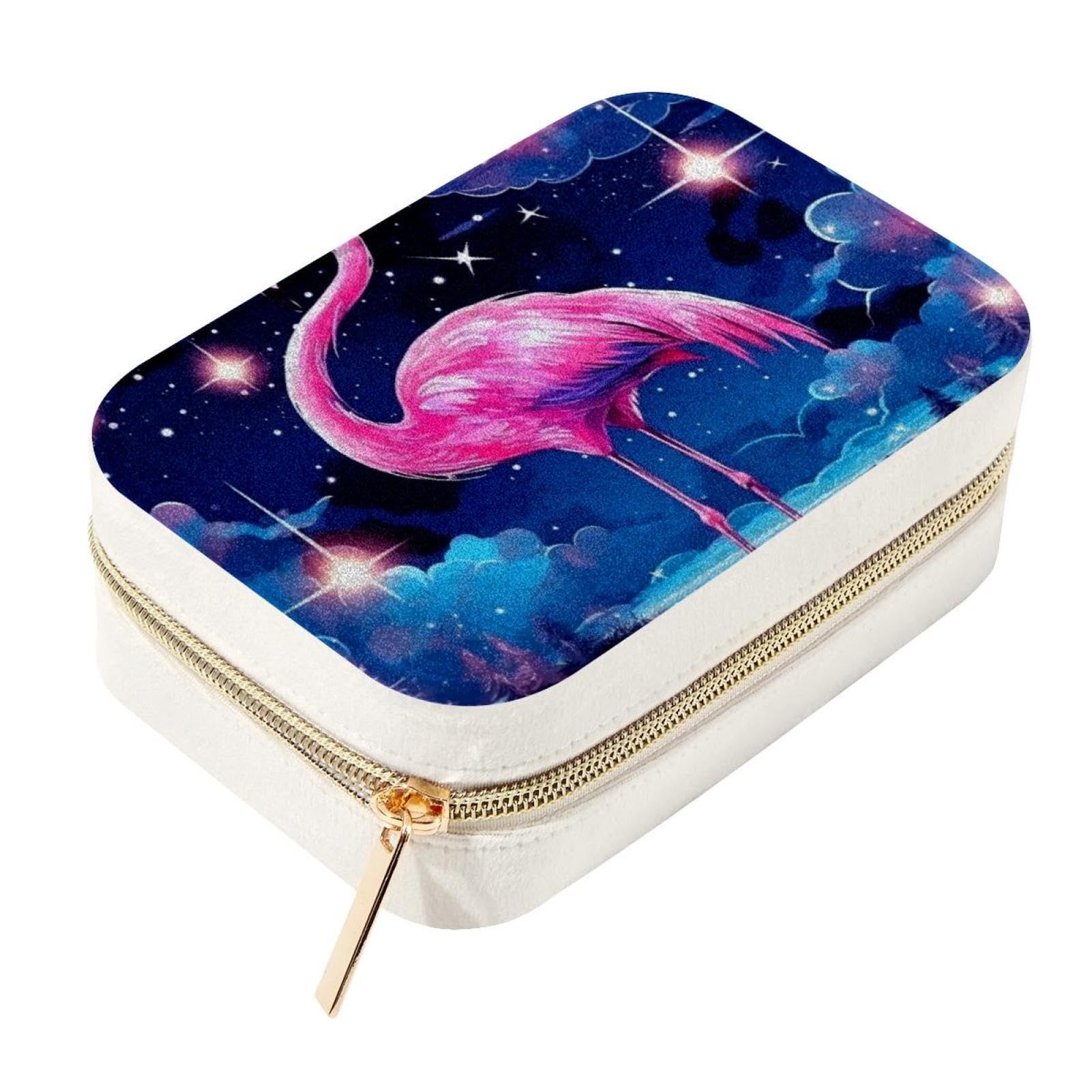 Boîte à bijoux flamants roses étoilés élégante et spacieuse pour femmes et filles