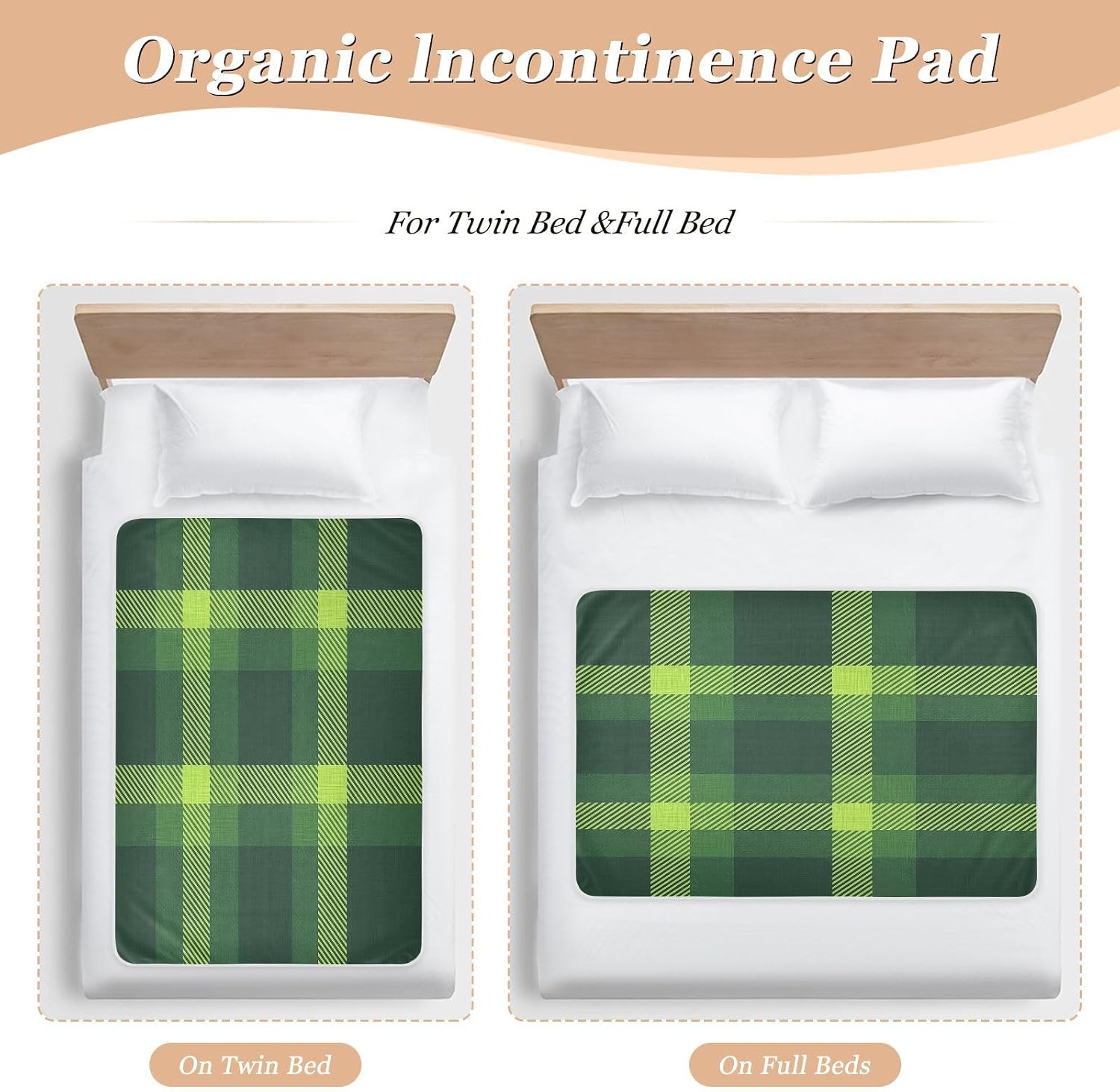 CEBUGI 34” x 52”Washable Underpads Heavy Absorbency Waterproof Incontinence Bed Pads Green Plaid Pee Pads for Adults Kids and Baby