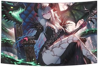 kubaricasy Gothic Anime Demon Queen Waifu Tapestry Wall Hanging, Dark Fantasy Green Glowing Dragon Tapestries For Game Room, Sexy Anime Girl Mural for Bedroom, Gamer Room Wall Decor, 150 x 100 cm 60"x40"