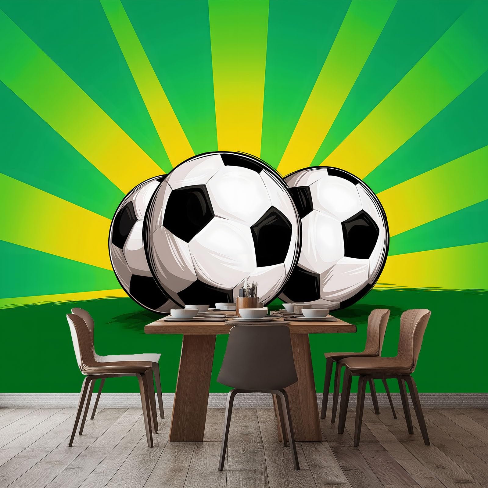 WTD - Carta da parati fotografica 350 x 256 cm, motivo: videogiochi, sport, calcio, grande sfondo TV, sfondo verde, in tessuto non tessuto, per soggiorno, camera da letto, decorazione murale