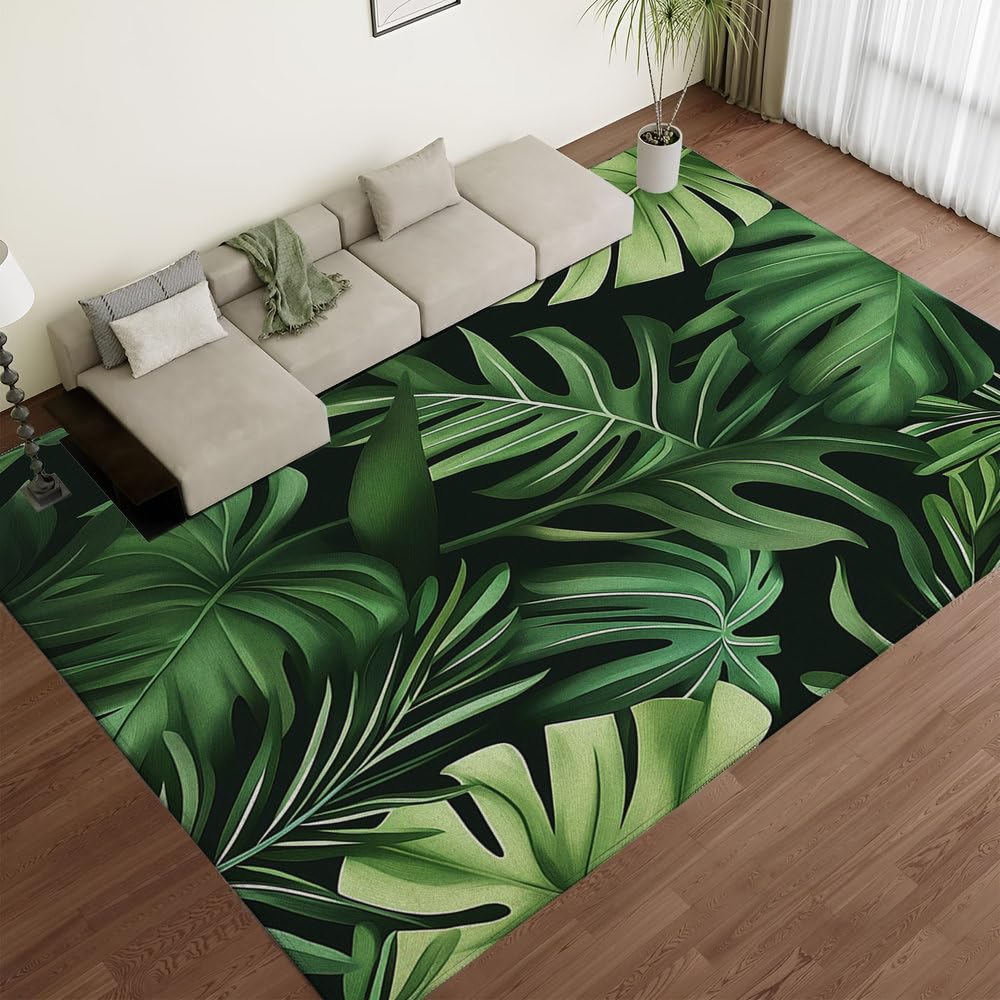 Tapis de salle de bain vert foncé motif feuille de jungle tapis de bain mignon antidérapant