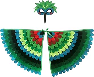 Kids Bird Wings Costume For Age 3~8 Years,Bird Owl And Peacock Masque Owl Dress Up,Boys Girls Felt Eye Masque And Wings Set,Halloween Colorful Fancy Dress