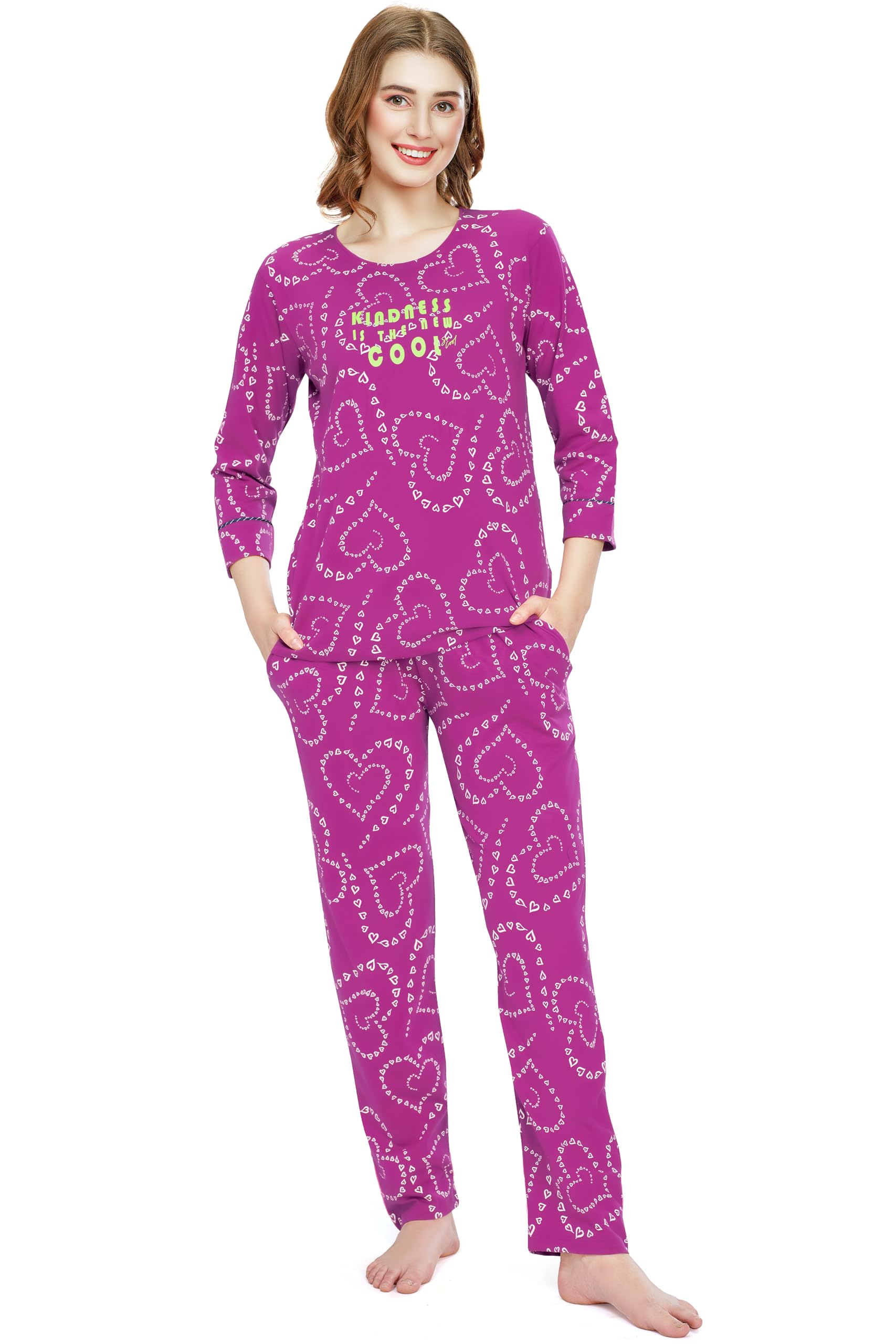 zeyo Night Suit for Women's Heart Printed Cotton Night Dress of Top and Pajama Set 5790-picture-17