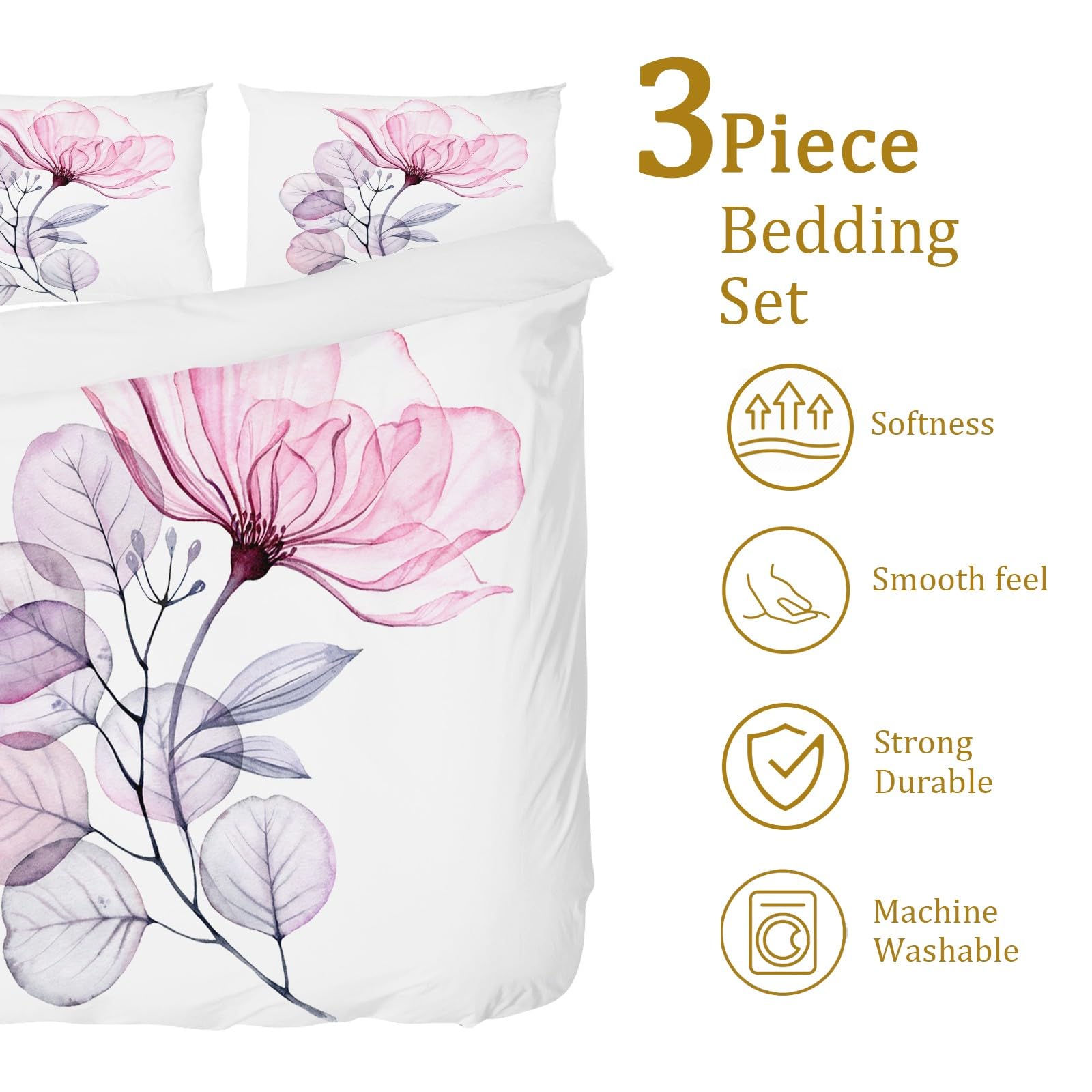 Housse De Couette 3D Pivoine Rose Marron – Microfibre Douce, Zippée, Pour Une Chambre Chic Et Cosy