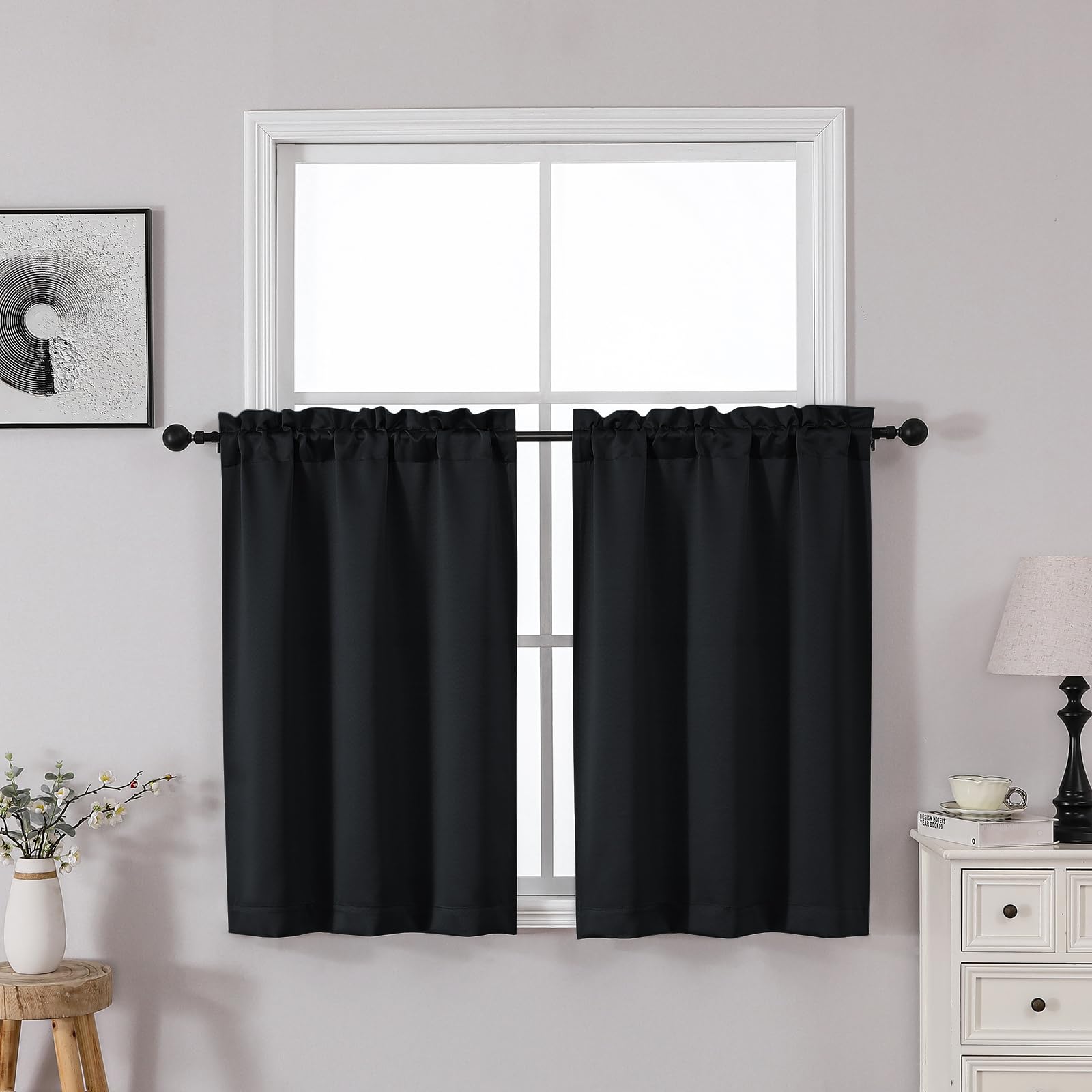 Amazon.com: OWENIE Heidi Black Kitchen Curtains Tiers 36 Inch Length 2 ...
