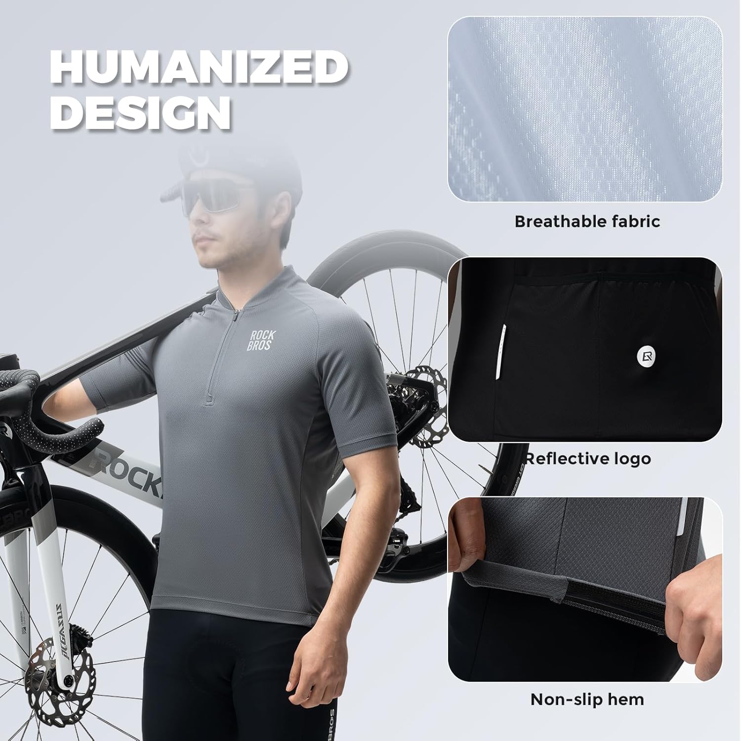 ROCKBROS Men's Cycling Jersey Short Sleeve Road Bike Shirt with 3 Rear Pockets Breathable Quick Dry Bicycle Shirt - Image 5