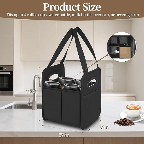 Miniatura 17 de Portabebidas de 4 tazas con asa, reutilizable, aislado, soporte para bebidas para automóvil, plegable, portátil, para viajes y entregas Gris-oscuro