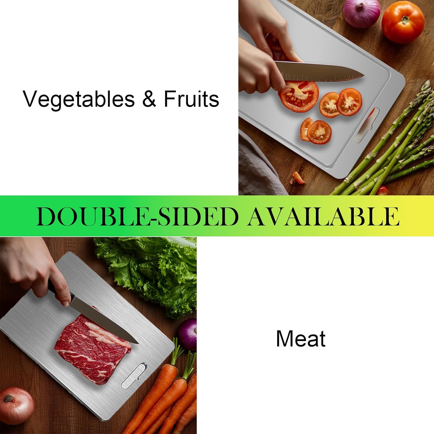 Pure Titanium Cutting Board with Juice Groove – Pure Titanium Double-Sided Metal Chopping Board with Decorative Pattern, Separates Meat & Vegetables, Dishwasher Safe (14×10 Inch)