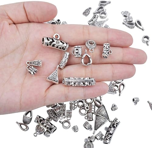Vista 10 de Aylifu Bails Beads, Tibetan Bail Tube Bead Spacer Beads Carrier Hanger Connector Links for European Charm Bracelet Jewelry Making