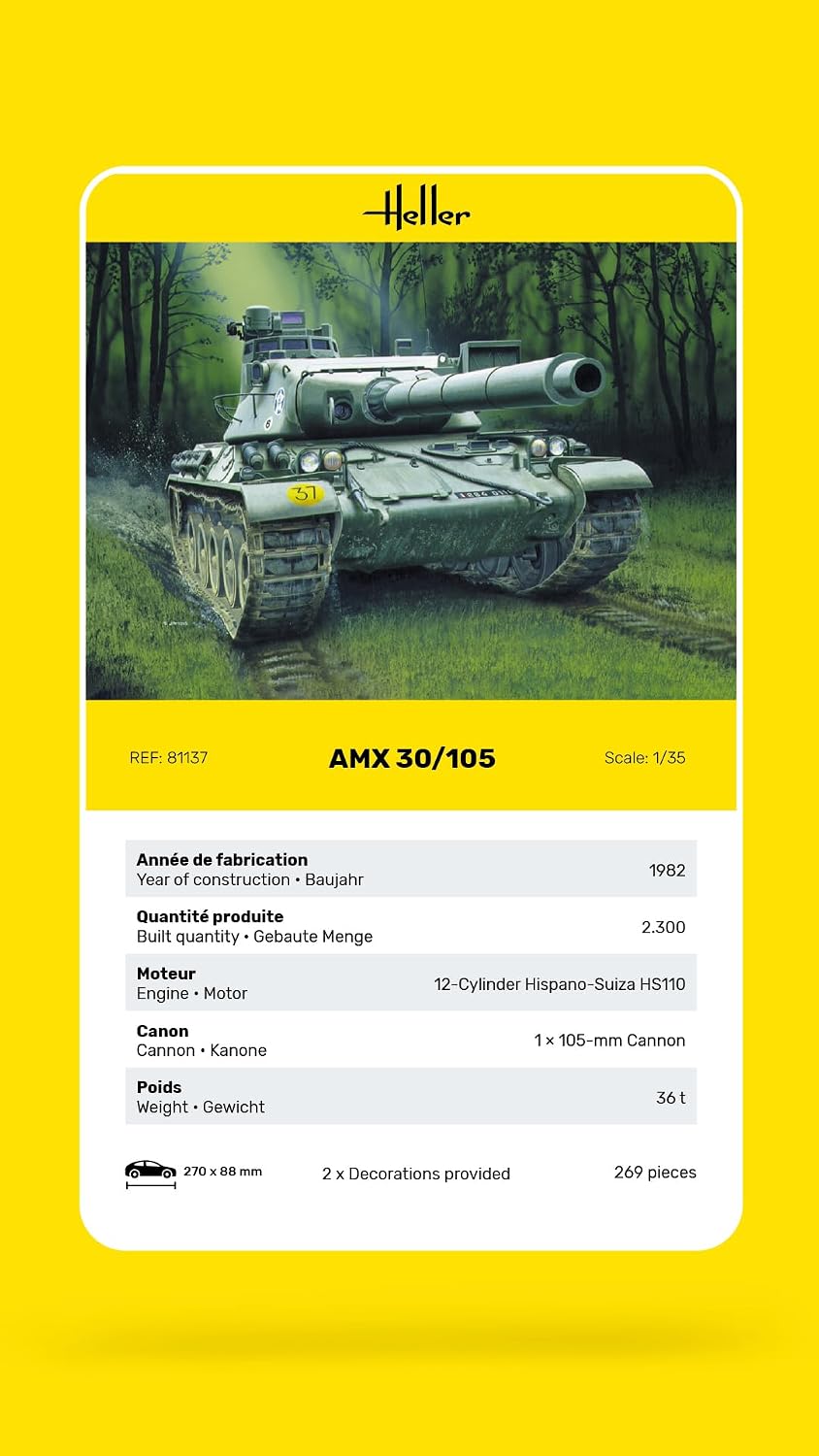 Heller AMX 30/105 Main Battle Tank Military Land Vehicle Model Building Kit
