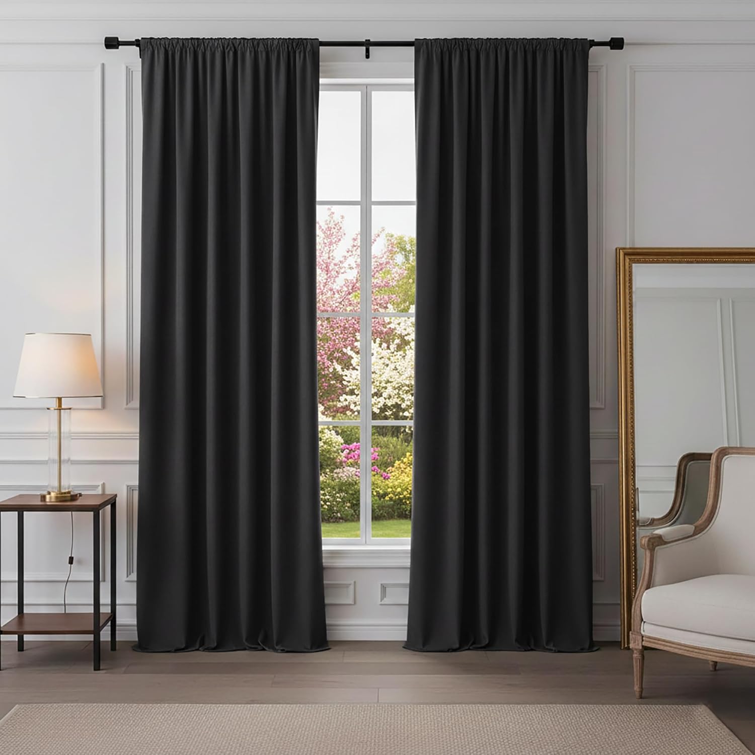 PONY DANCE Black Curtains 84 inches Long for Bedroom, Blackout Window Curtain Rod Pocket Thermal Insulated Room Darkening Drapes Energy Saving for Living Room, W 52 x L 84 inches, 2 Panels Set