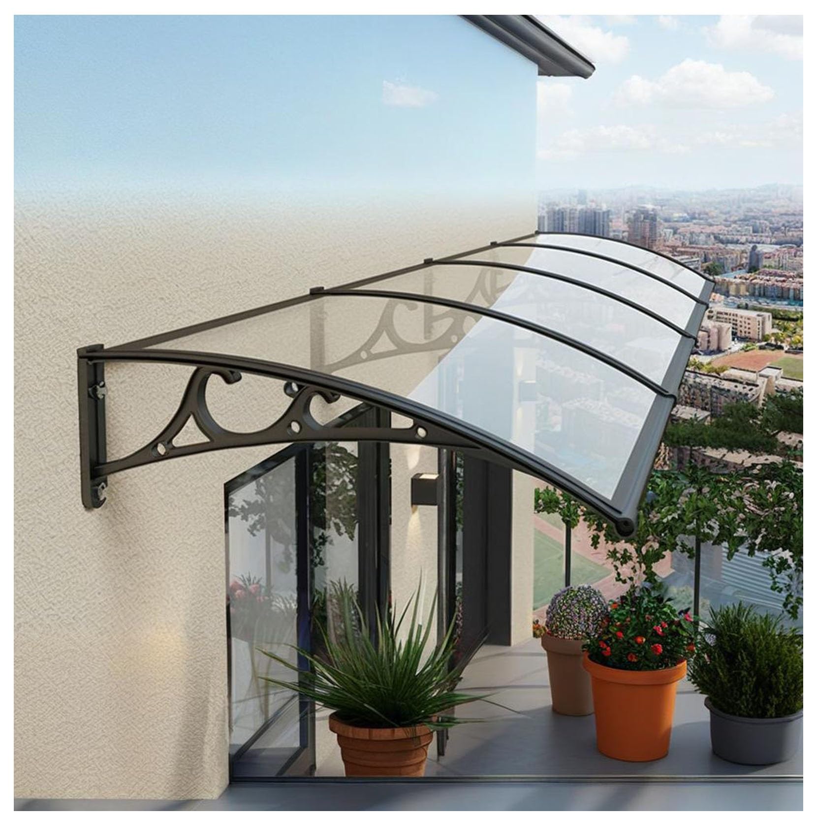 Auvent de porte transparent imperméable pour entrée et porche