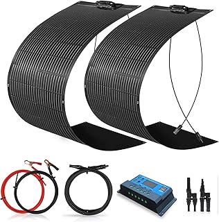 200W Solarpanel-Kit Flexibel 12V Set, Schwarz Flexibles Solarmodul+20A 12V/24V Solarladeregler + Solarkabel Solaranlage Wohnmobil Komplettset Wohnwagen Boot Camper Autodach Balkon
