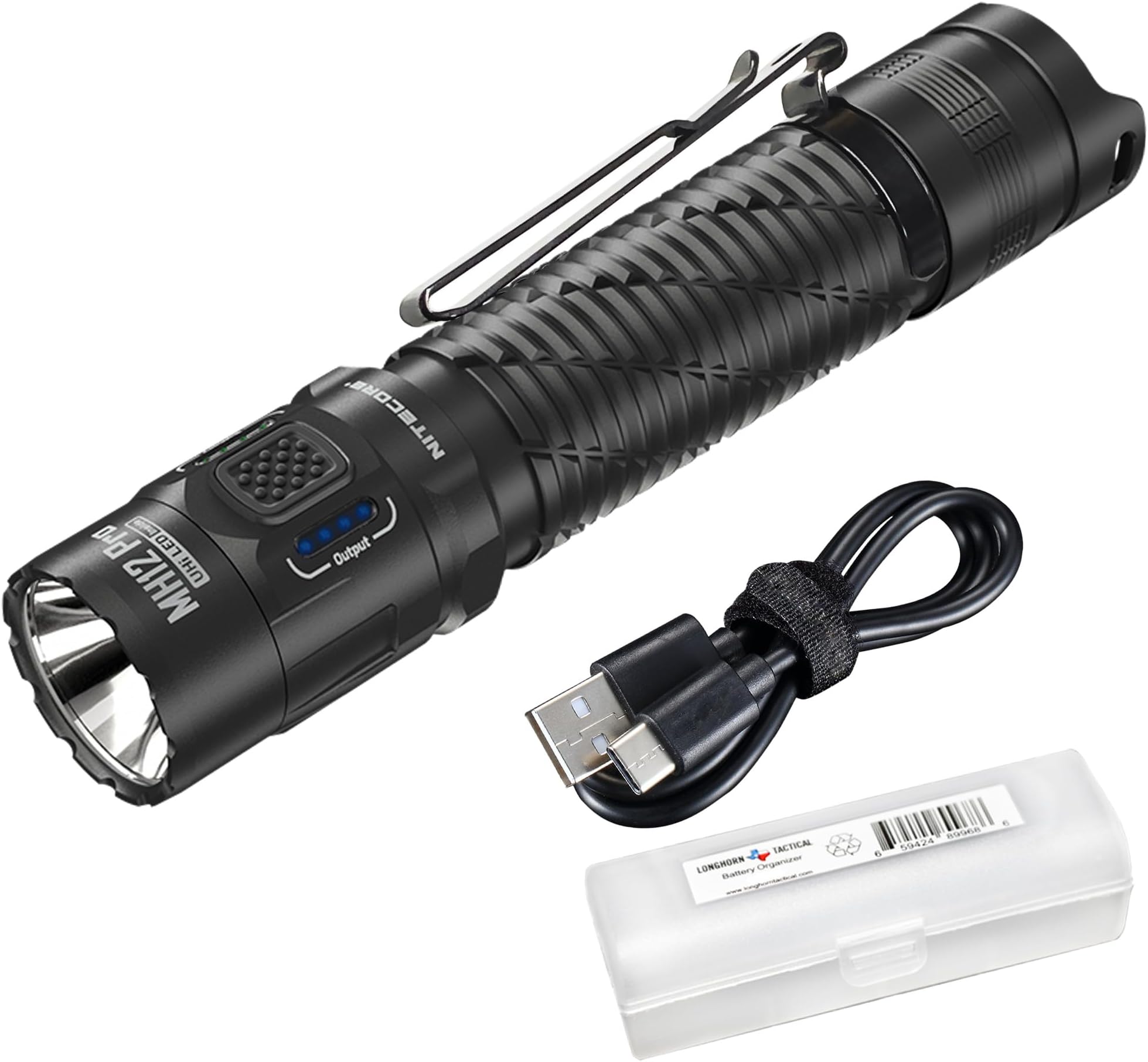 MH12 Pro Tactical Flashlight, 3300 Lumen high Lumen USB-C Rechargeable Long Throw Compact EDC Duty Light with Holster and Lumentac Organizer