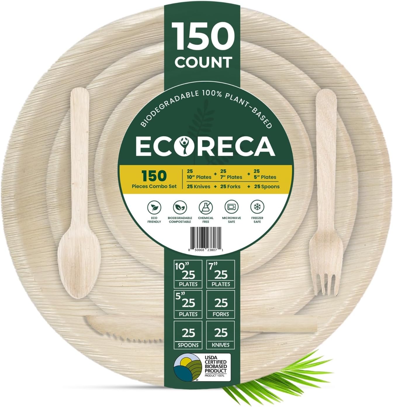50-Pack Biodegradable Palm Leaf Dinnerware Set | 10-Inch Round Plates |Eco-Friendly and Microwave Safe | Disposable Party Plates, BBQ | Weddings & Catering | Camping Essentials.