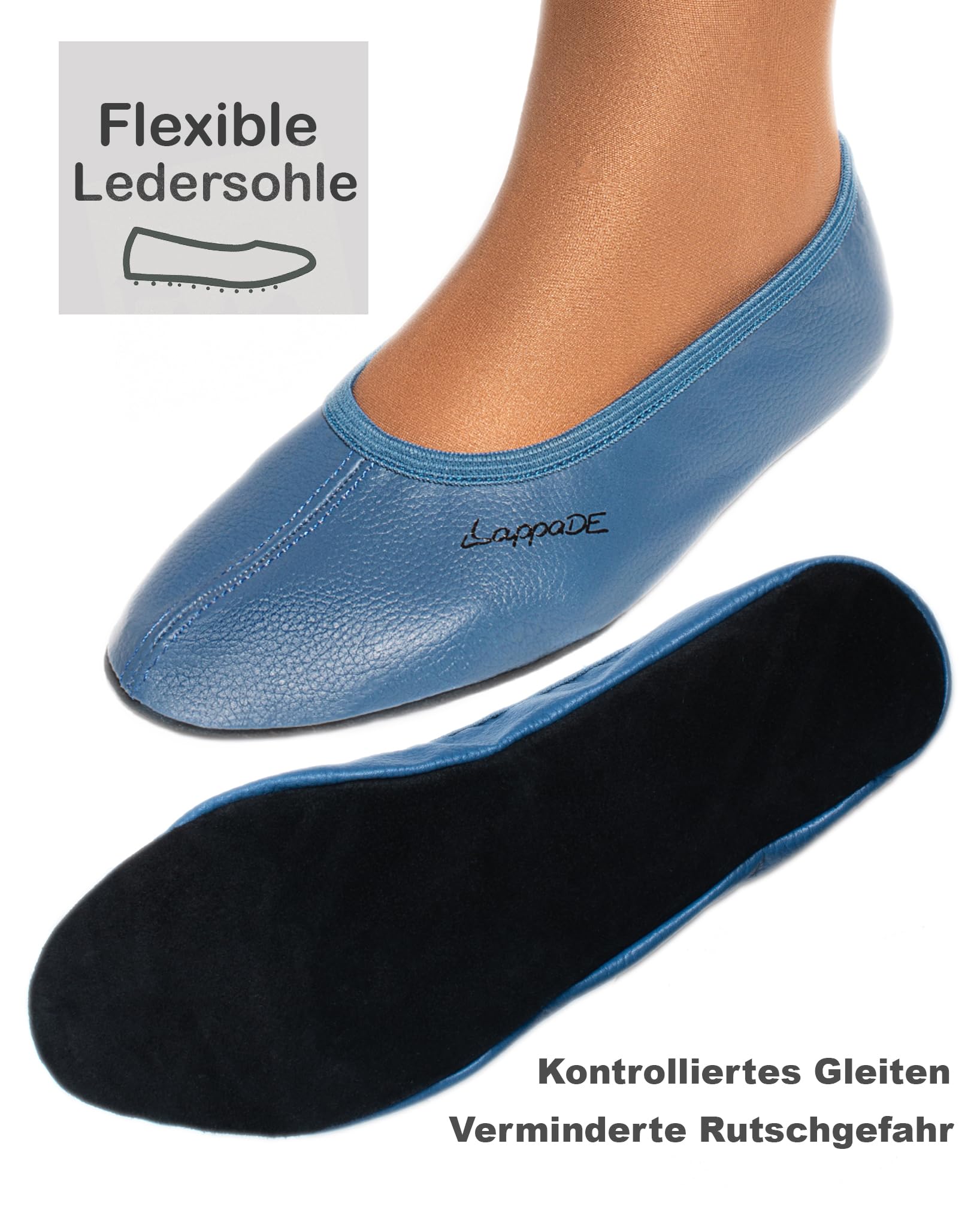 Lappa.de Nero, Bianco, jensblau, Rosa, Lilla, Rosso Scarpe da Ginnastica, Scarpette da Ballo, Turnschläppchen con Suola in Cuoio lappade TGL 28-46