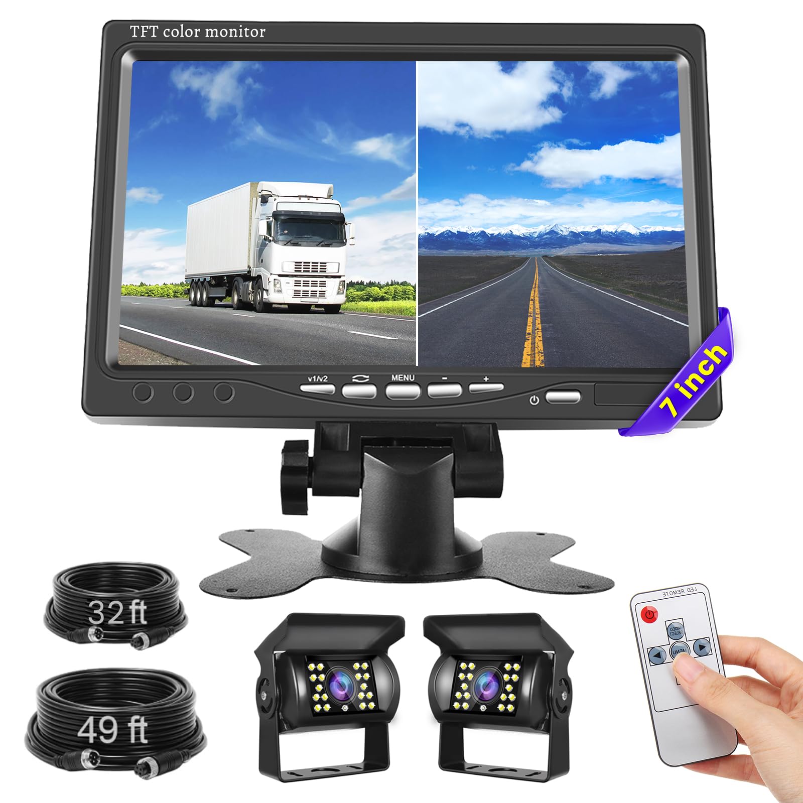 Inefala Cyfrowa kamera cofania 7", zestaw z 2 diodami LED 18 IR, super widoczność w nocy, szeroki kąt widzenia 150°, wodoszczelność IP69, do samochodów DC 12 V-24 V, do samochodów osobowych, przyczep