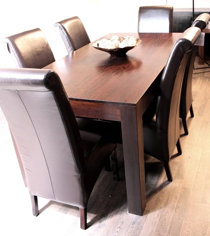 HOMESCAPES Dakota 6' Dining Table with 6 Vibo Leather Scroll Back